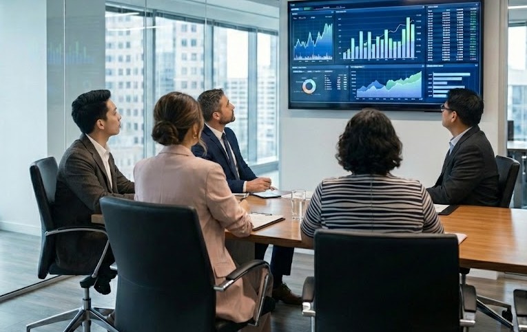 Team collaborating in a business meeting